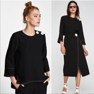 Zara Woman Pearl Shoulder Button Boxy Top